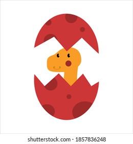 Dinosaur baby in egg cute in flat style for designing dino party, children, kids holiday, dinosaurus related materials. For card, poster, wallpaper, banner. Jurassic park theme.