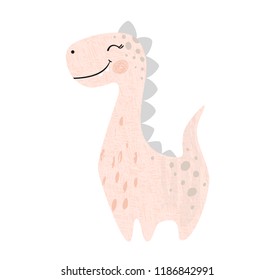 Dinosaur baby girl cute print. Sweet dino. Cool brachiosaurus illustration for nursery t-shirt, kids apparel, invitation, simple scandinavian child design. Little sweet one