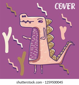 Dinosaur baby girl cute print. Cool brachiosaurus illustration for nursery t-shirt, kids apparel, invitation, simple scandinavian child design. Text slogan. - Vector
