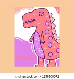 Dinosaur baby girl cute print. Cool brachiosaurus illustration for nursery t-shirt, kids apparel, invitation, simple scandinavian child design. Text slogan. - Vector