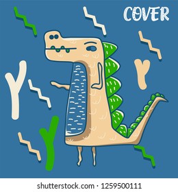 Dinosaur baby girl cute print. Cool brachiosaurus illustration for nursery t-shirt, kids apparel, invitation, simple scandinavian child design. Text slogan. - Vector