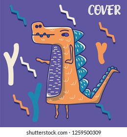 Dinosaur baby girl cute print. Cool brachiosaurus illustration for nursery t-shirt, kids apparel, invitation, simple scandinavian child design. Text slogan. - Vector