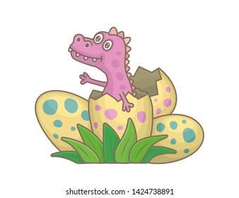 Dinosaur baby hatching from egg. isolated on white background