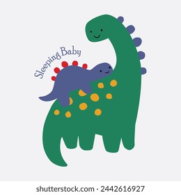 Dinosaur, Baby dinosaur on the dinosaur back, Cute cartoon dinosaur illustration.