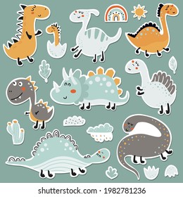 Dinosaur baby stickers set. Vector illustration for design of planners, notebooks and more