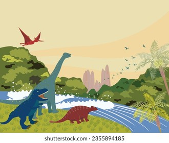 Dinosaur background illustration. Jurassic animals.