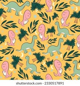 Dinosaur background pattern. Dinosaur background for fabric design, textile print, wrapping paper, cover. Vector illustration.