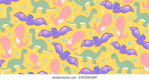 Dinosaur background pattern. Dinosaur background for fabric design, textile print, wrapping paper, cover. Vector illustration.