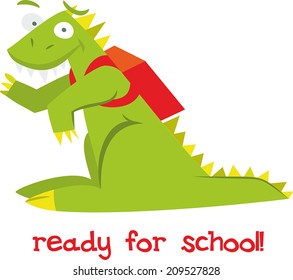 dinosaur with a backpack ready for school