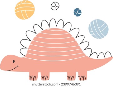 Dinosaurio Con Balls Vector Ilustración