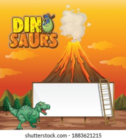 A dinosaur banner template in nature scene illustration