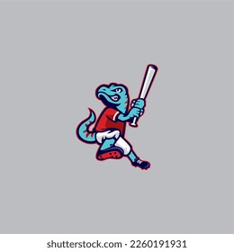 Diseño de vectores con el logotipo de la batería de béisbol de dinosaurios