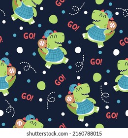 Dinosaur baseball cartoon trendy pattern design concept