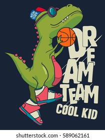 dinosaur, basketball player vector design for kids tee