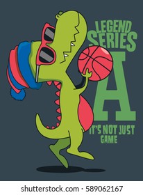 dinosaur, basketball player vector design for kids tee