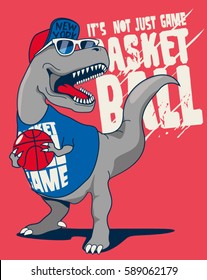 dinosaur, basketball player vector design for kids tee