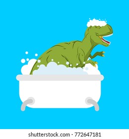 Dinosaur in bath. Tyrannosaurus is washed in bathroom. Prehistoric monster. Vector illustration
