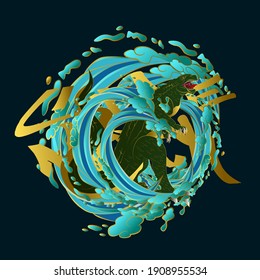 dinosaur with big wave design vector illustration