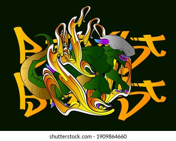 dinosaur with big wave design vector illustration