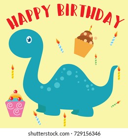 Dinosaur birthday card template for children series. Cute and funny dinosaur birthday design set.