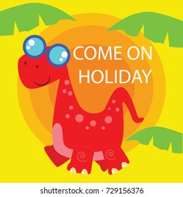 Dinosaur birthday card template for children series. Cute and funny dinosaur birthday design set.