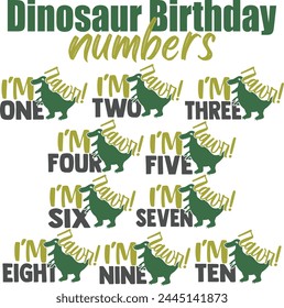 Números de cumpleaños de dinosaurios Diseños de Vector Paquete