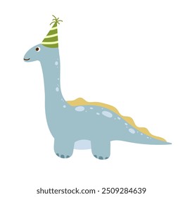 Dinosaur birthday party. Hand-drawn cartoon animal character for children background. Vector isolated on white background