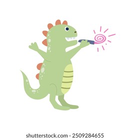 Fiesta de cumpleaños de dinosaurios. Dibujado a mano personaje animal de dibujos animados para niños de fondo. Vector aislado sobre fondo blanco