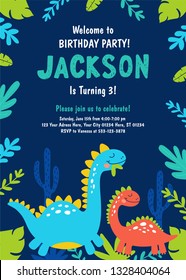 Dinosaur Birthday Party Invitation. Vector Illustrations