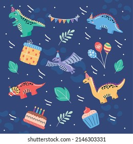 dinosaur birthday set icons pattern