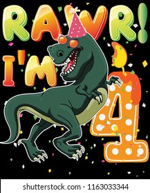 Dinosaur Birthday Shirt 4th Years Old Rawr I'm 4 T-shirt Vector Graphic Design