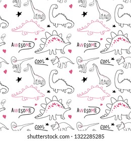  dinosaur black pink text baby girl tee pattern illustration art vector 