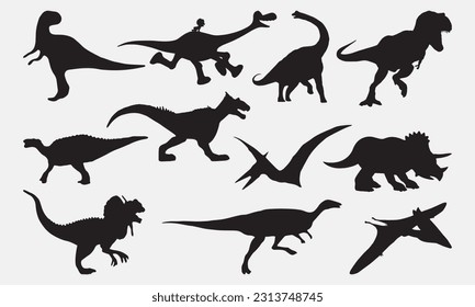 Dinosaur black shape vector illustration set isolated on white background. Detailed decorative Beatle Dinosaur black shape vector illustration set isolated on white background. EPS 10.