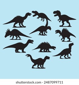 Dinosaur black silhouette set Clip art vector 
