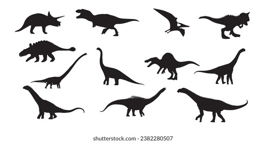 Dinosaur, Black dinosaur silhouette set for kids