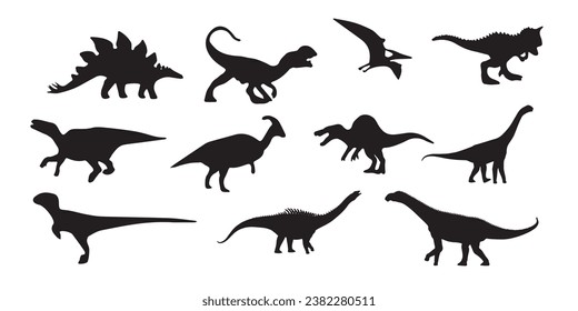 Dinosaur, Black dinosaur silhouette set for kids