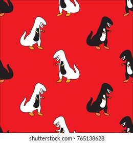 dinosaur black and white on red background vector pattern design for print