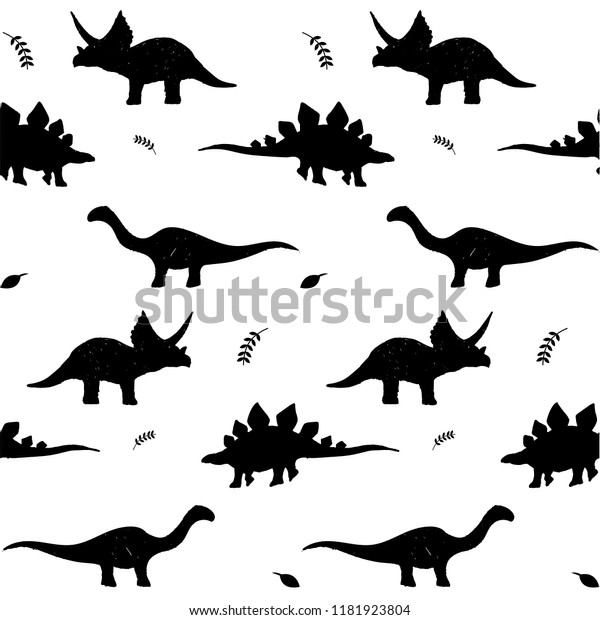 Dinosaur Black White Seamless Pattern Vector Stock Vector (Royalty Free ...