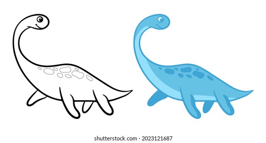 Dinosaur. Black and white vector illustration for coloring. Children's educational game. Vector, flat cartoon style.