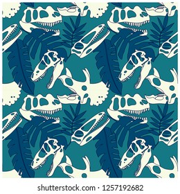 Dinosaur bone and tropical leaf seamless pattern.Vector illustration design for fashion fabrics, textile graphics, print.