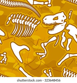 Dinosaur bones seamless background. Pattern of skeleton of ancient animals. Vector ornament fossil Tyrannosaurus Rex. cartilage of the Mesozoic period, sand and Earth.