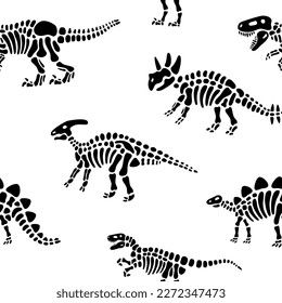 Dinosaur bones seamless pattern. Dinosaur fossils skeletons background. Paleontology and archeology.