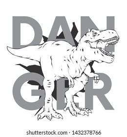 Dinosaur. Bright vector illustration. Cartoon reptile. Tyrannosaur. Print on clothes, drawing for postcards. Hipster.