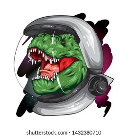 Dinosaur. Bright vector illustration. Cartoon reptile. Tyrannosaur. Print on clothes, drawing for postcards. Hipster.