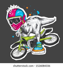 Dinosaur. Bright vector illustration. Cartoon reptile. Tyrannosaur. Print on clothes, drawing for postcards. Hipster.