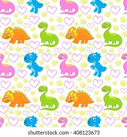 Dinosaur   bright vector seamless pattern. Dinosaur vector background. Childish vector design.
