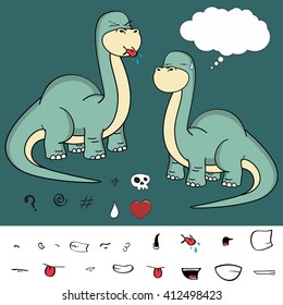 dinosaur brontosaurus expressions cartoon set in vector format 