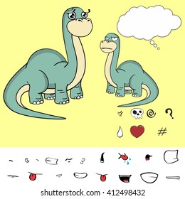 dinosaur brontosaurus expressions cartoon set in vector format 