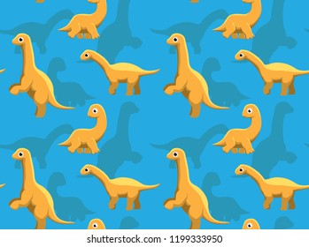 Dinosaur Camarasaurus Cartoon Blue Background Seamless Wallpaper