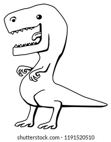 Dinosaur carnivore drawing, vector, horizontal line drawing, over white, isolated